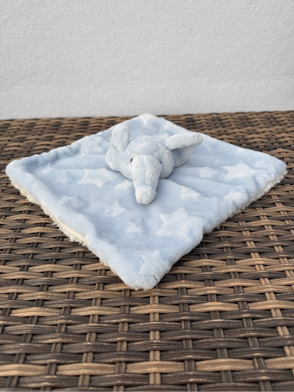 Mon Lapin Blue Elephant Baby Security Blanket Lovey Plush Sherpa Back 11"